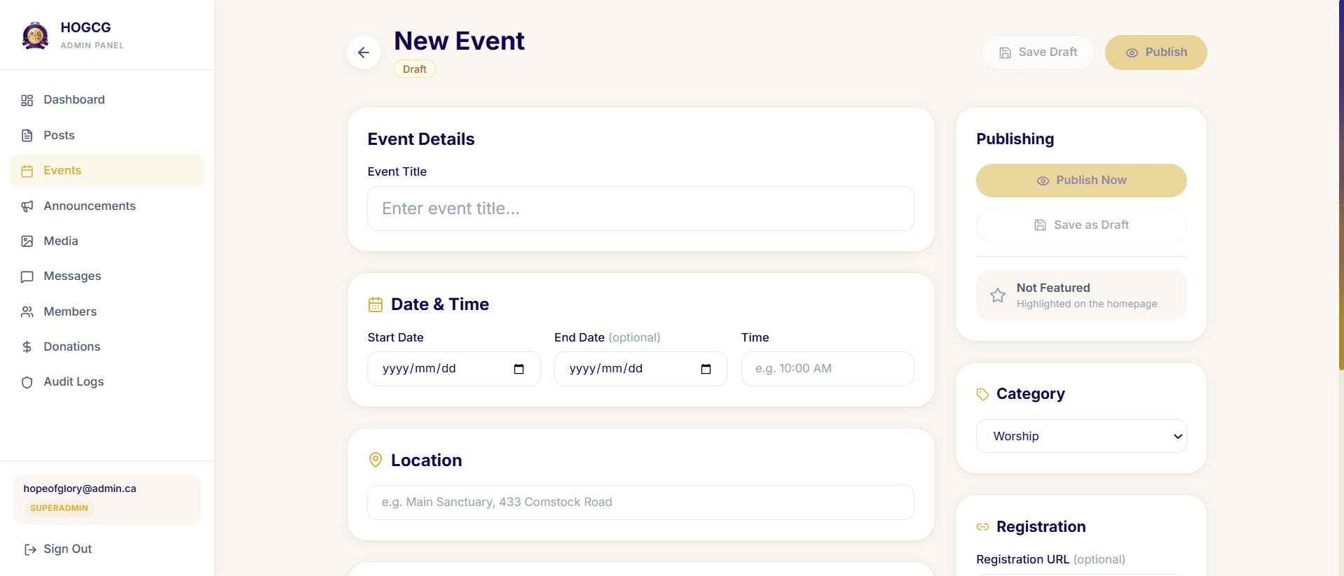 Hope of Glory: Admin Platform screenshot