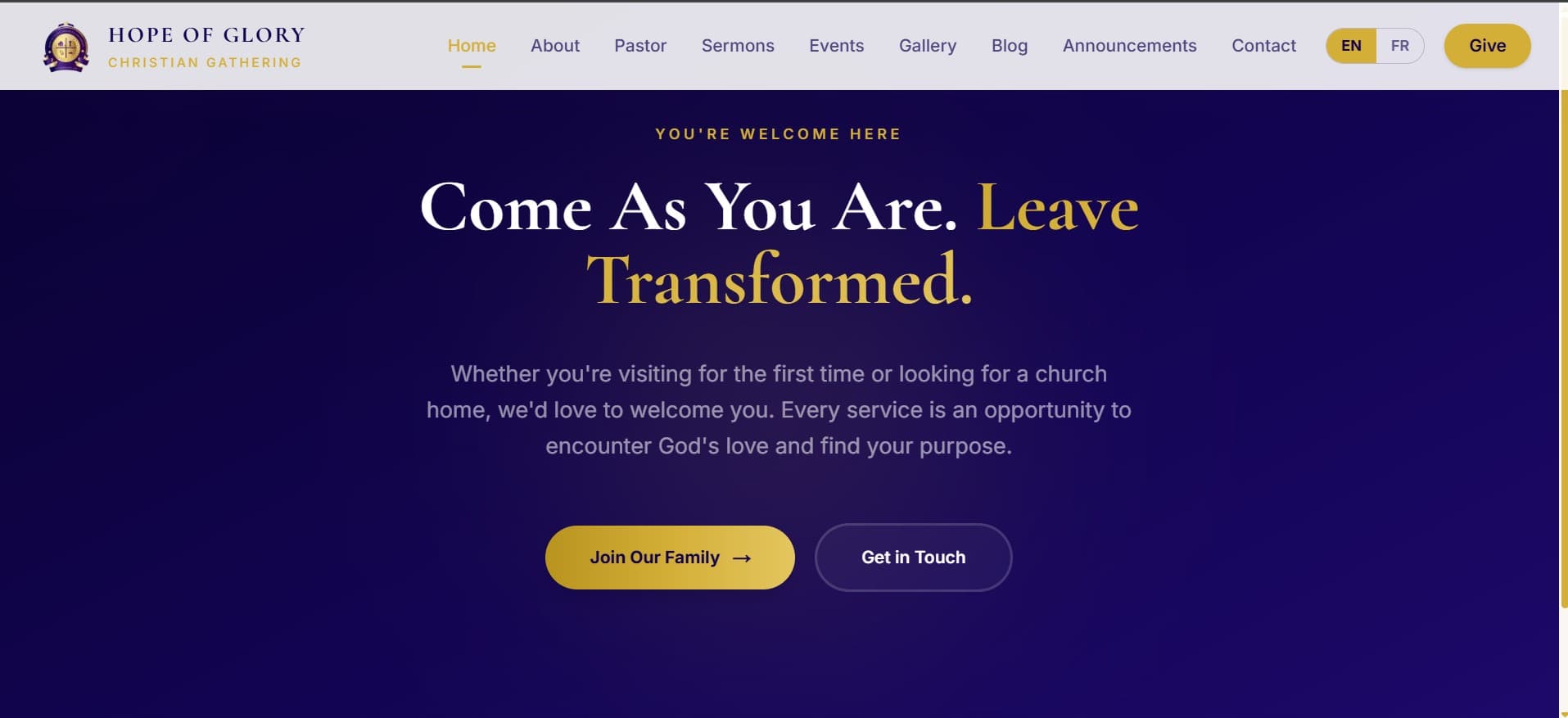 Hope of Glory: Church Website screenshot